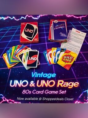 Vintage UNO + UNO RAGE Card Game Bundle 1983 Family Set